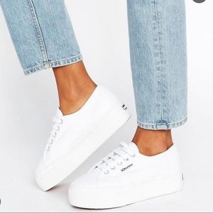 SUPERGA: White chunky platform sneakers